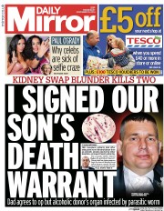 Daily Mirror Newspaper Front Page (UK) for 19 November 2014