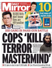 Daily Mirror (UK) Newspaper Front Page for 19 November 2015