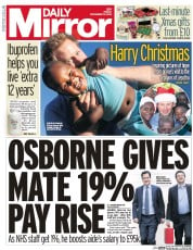 Daily Mirror (UK) Newspaper Front Page for 19 December 2014
