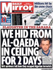 Daily Mirror (UK) Newspaper Front Page for 19 January 2013
