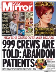 Daily Mirror Newspaper Front Page (UK) for 19 January 2015