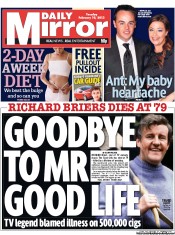 Daily Mirror Newspaper Front Page (UK) for 19 February 2013