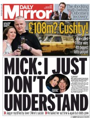 Daily Mirror Newspaper Front Page (UK) for 19 March 2014