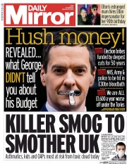 Daily Mirror (UK) Newspaper Front Page for 19 March 2015