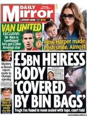 Daily Mirror Newspaper Front Page (UK) for 19 July 2012