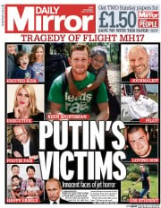 Daily Mirror Newspaper Front Page (UK) for 19 July 2014