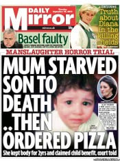 Daily Mirror Newspaper Front Page (UK) for 19 September 2013