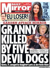 Daily Mirror Newspaper Front Page (UK) for 1 November 2012