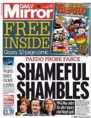 Daily Mirror Newspaper Front Page (UK) for 1 November 2014