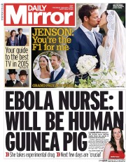 Daily Mirror (UK) Newspaper Front Page for 1 January 2015