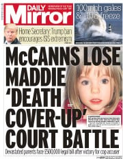 Daily Mirror (UK) Newspaper Front Page for 1 February 2017