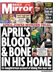 Daily Mirror Newspaper Front Page (UK) for 1 May 2013