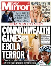 Daily Mirror Newspaper Front Page (UK) for 1 August 2014