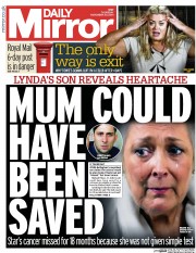 Daily Mirror Newspaper Front Page (UK) for 20 November 2014