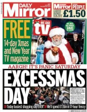 Daily Mirror (UK) Newspaper Front Page for 20 December 2014
