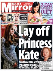 Daily Mirror Newspaper Front Page (UK) for 20 February 2013
