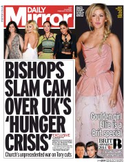 Daily Mirror Newspaper Front Page (UK) for 20 February 2014