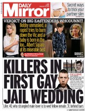 Daily Mirror Newspaper Front Page (UK) for 20 February 2015