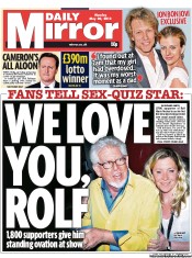 Daily Mirror Newspaper Front Page (UK) for 20 May 2013