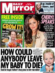 Daily Mirror (UK) Newspaper Front Page for 20 June 2011