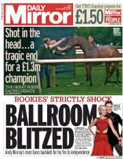 Daily Mirror (UK) Newspaper Front Page for 20 September 2014
