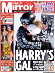 Daily Mirror Newspaper Front Page (UK) for 21 February 2013