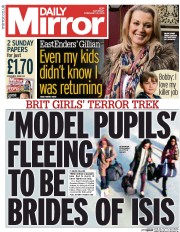 Daily Mirror Newspaper Front Page (UK) for 21 February 2015