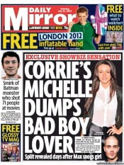 Daily Mirror Newspaper Front Page (UK) for 21 July 2012