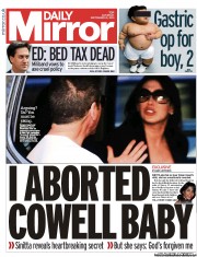 Daily Mirror Newspaper Front Page (UK) for 21 September 2013