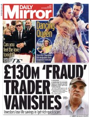 Daily Mirror Newspaper Front Page (UK) for 22 December 2014