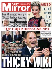 Daily Mirror Newspaper Front Page (UK) for 22 April 2015