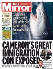 Daily Mirror Newspaper Front Page (UK) for 22 May 2015