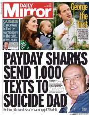 Daily Mirror Newspaper Front Page (UK) for 22 July 2014