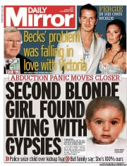 Daily Mirror Newspaper Front Page (UK) for 23 October 2013