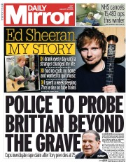 Daily Mirror Newspaper Front Page (UK) for 23 January 2015