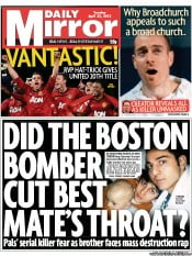 Daily Mirror Newspaper Front Page (UK) for 23 April 2013