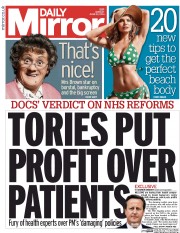 Daily Mirror Newspaper Front Page (UK) for 23 June 2014