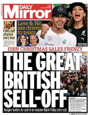 Daily Mirror Newspaper Front Page (UK) for 24 November 2014