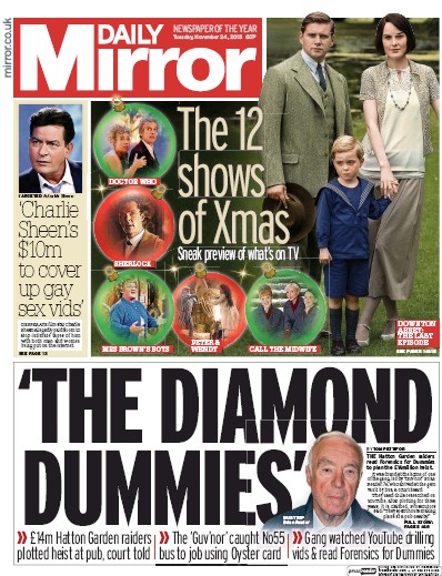Daily Mirror Newspaper Front Page (UK) for 24 November 2015
