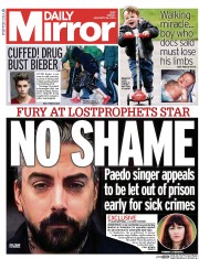 Daily Mirror (UK) Newspaper Front Page for 24 January 2014