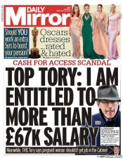 Daily Mirror (UK) Newspaper Front Page for 24 February 2015