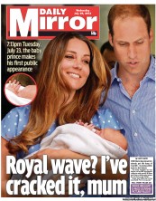 Daily Mirror Newspaper Front Page (UK) for 24 July 2013
