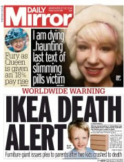 Daily Mirror Newspaper Front Page (UK) for 24 July 2015