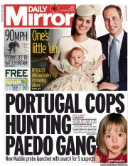 Daily Mirror Newspaper Front Page (UK) for 25 October 2013
