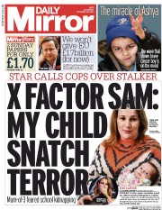 Daily Mirror Newspaper Front Page (UK) for 25 October 2014