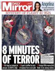 Daily Mirror Newspaper Front Page (UK) for 25 March 2015