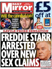 Daily Mirror Newspaper Front Page (UK) for 25 April 2013