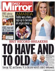 Daily Mirror (UK) Newspaper Front Page for 25 April 2015