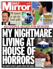 Daily Mirror Newspaper Front Page (UK) for 25 June 2014