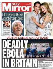 Daily Mirror Newspaper Front Page (UK) for 25 August 2014